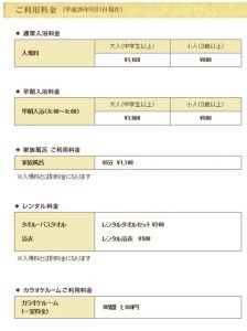 湯の里おかだの利用料金一覧画像