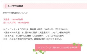 ＴＯＥベビーパークの料金表と発達段階に応じたクラス