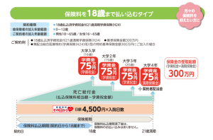 「大学入学時+在学中」の学資金準備コース（学資祝金付18歳満期）の概要