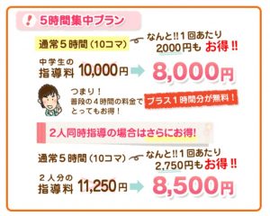 家庭教師のあすなろ 5時間集中プランの具体的な料金