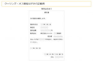 クーリングオフ通知のハガキ記載例