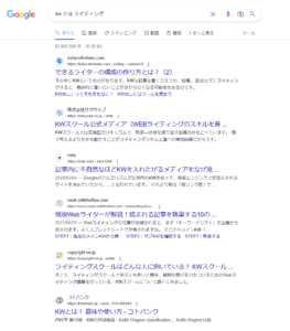 Googleで「kw とは ライティング」と調べた際の検索結果