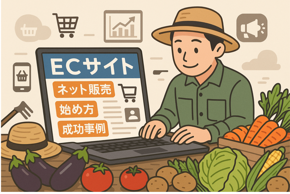 ECサイト・ネット販売の始め方から成功事例までを表現した図解イラスト