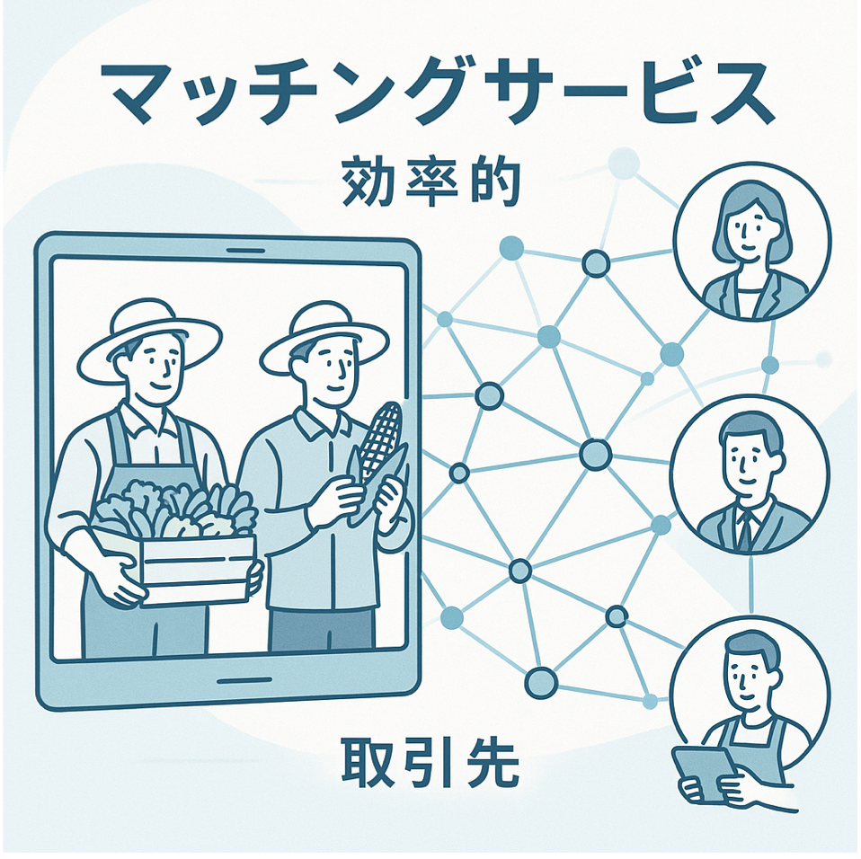 マッチングサービスを活用した効率的な取引先探しの方法を表現した図解イラスト
