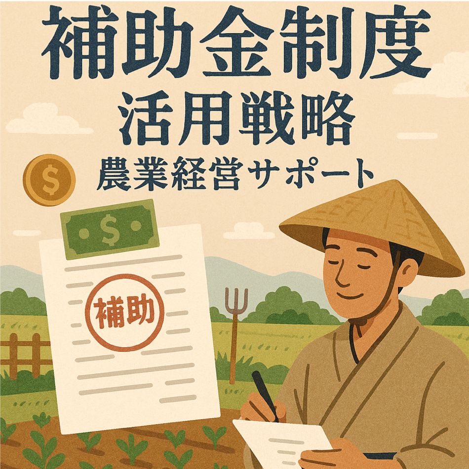 農業経営をサポートする補助金制度と活用戦略を表現した図解イラスト