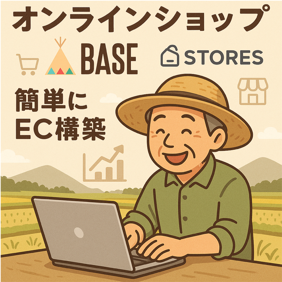 オンラインショップを簡単に作る方法(BASE・STORES)を表現した図解イラスト