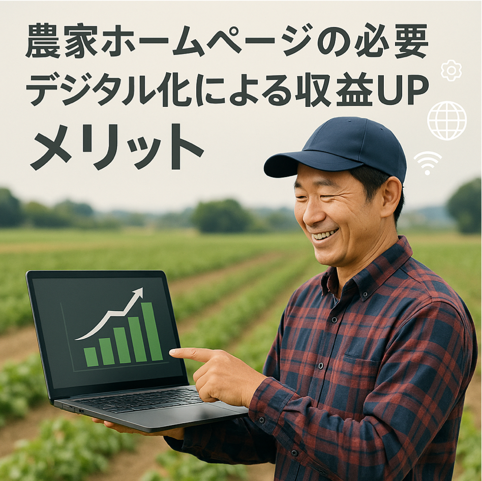 農家ホームページの必要性とデジタル化による収益UPのメリットを表現した図解イラスト