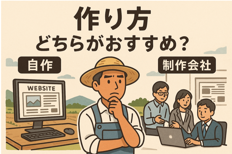  農家ホームページの作り方（自作 vs 制作会社）を比較検討した図解イラスト