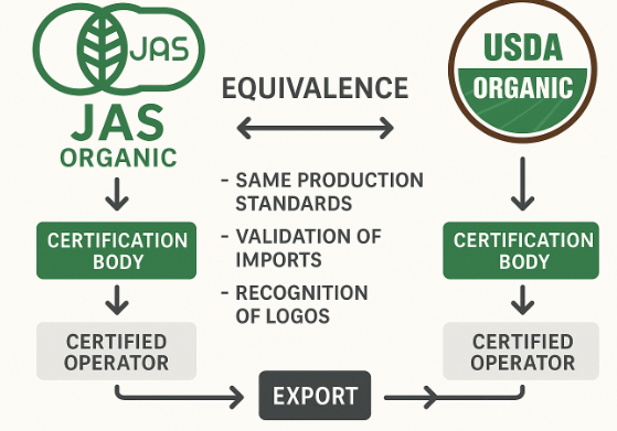 有機認証の国際比較とJAS vs USDA同等性図解
