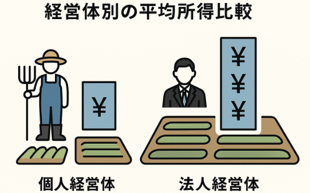 個人経営体と法人経営体の所得差を示す比較図解