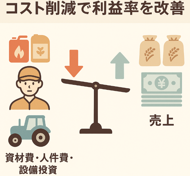 コスト削減による利益率改善の仕組みを示す図解