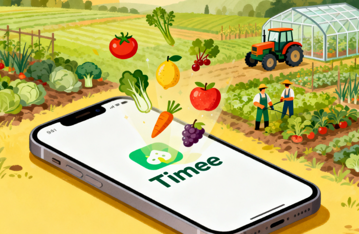 タイミーアプリと農業バイトの仕事内容を示すイラスト