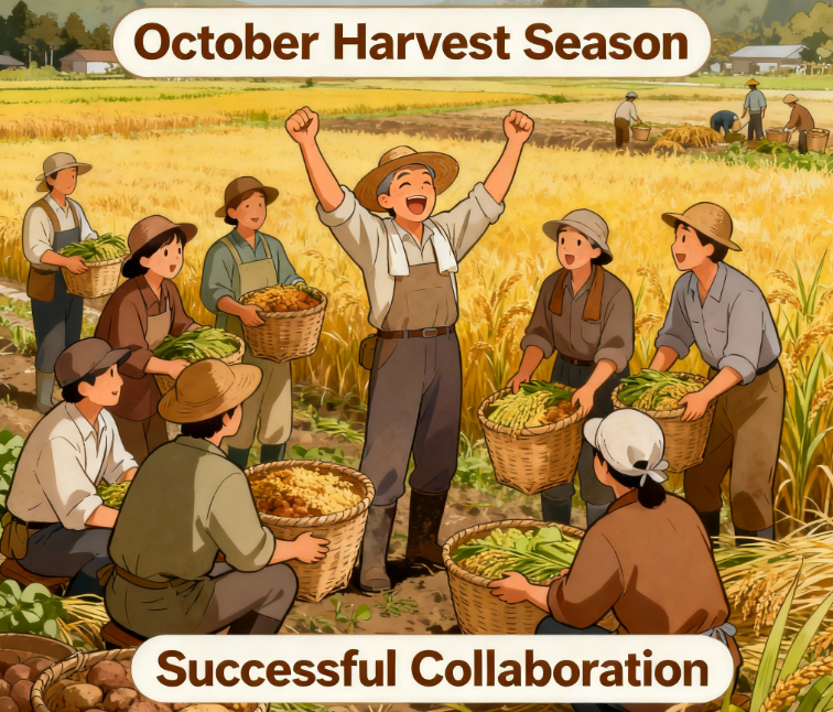 繁忙期にタイミーワーカーが集まり、人手不足が解消された農家の成功事例イラスト