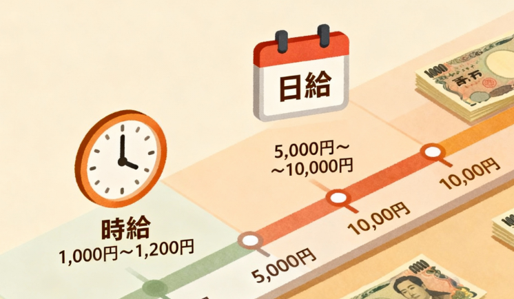 タイミー農業バイトの時給・日給相場を具体的に示すイラスト