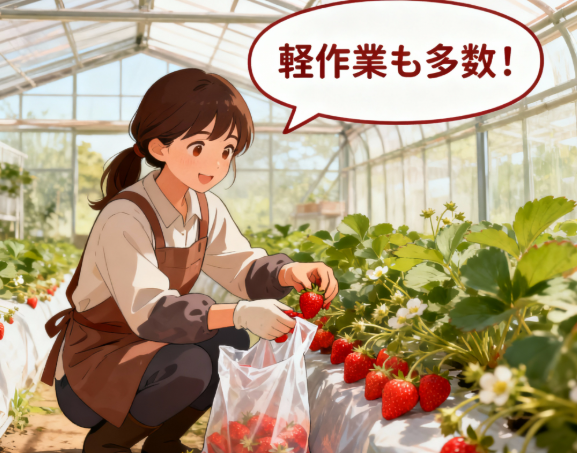 タイミー農業バイトの軽作業（収穫・袋詰め）を行う女性ワーカーのイラスト
