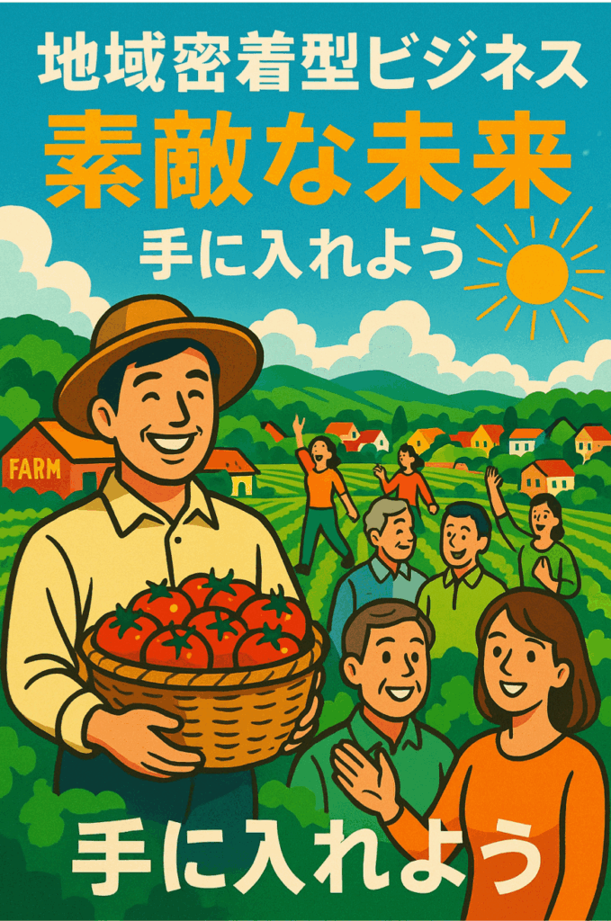 ローカルSEO農業対策で地域密着型ビジネスの素敵な未来を手に入れることを表現した図解イラスト