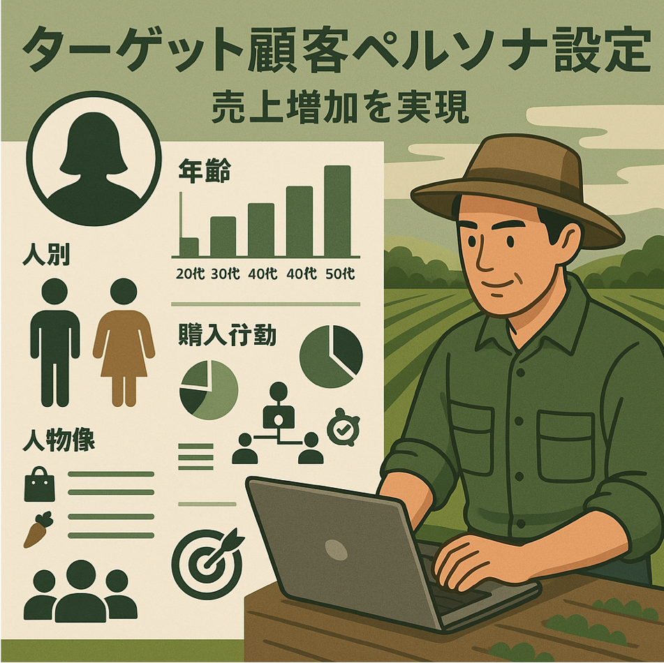 ターゲット顧客ペルソナ設定で売上増加を実現する方法を顧客分析で表現した図解イラスト