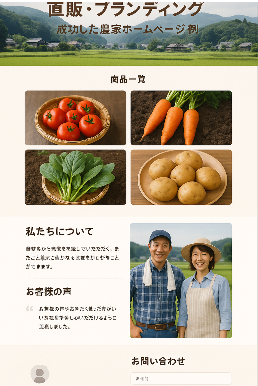 直販・ブランディングに成功した農家ホームページ事例を表現した図解イラスト