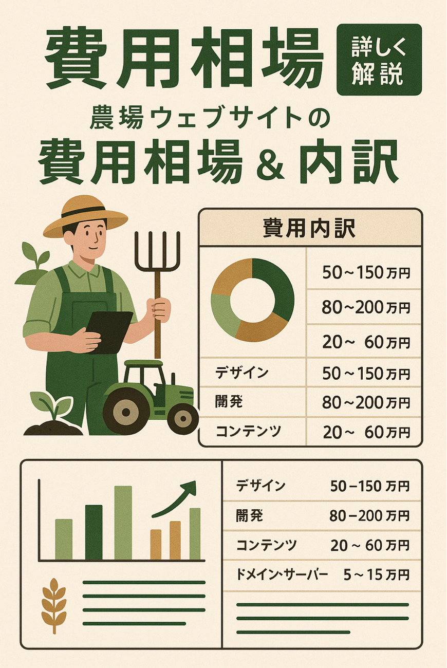 農家ホームページ制作の費用相場と内訳の詳細解説を表現した図解イラスト
