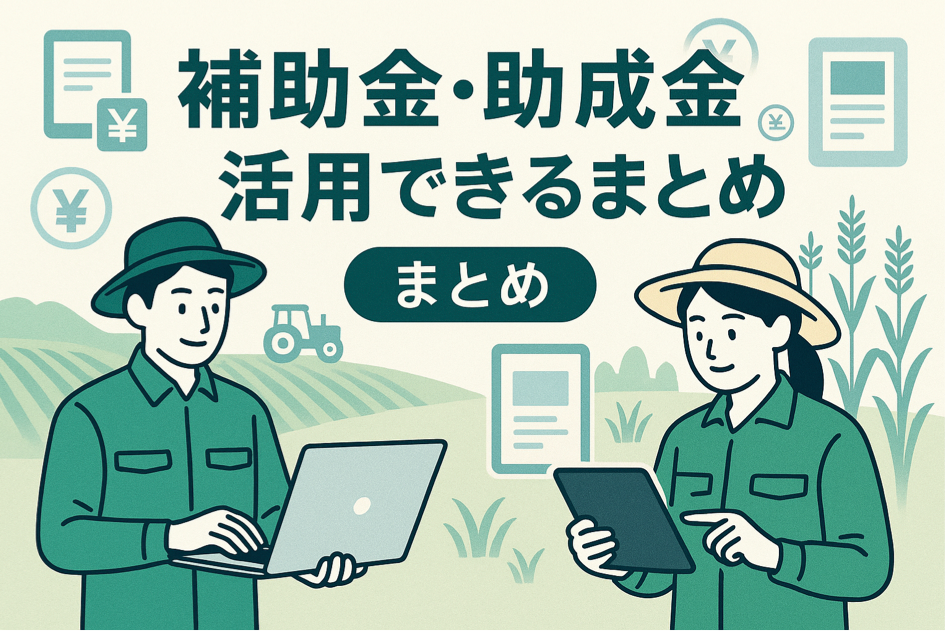 農家ホームページ制作で活用できる補助金・助成金まとめを表現した図解イラスト