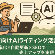 忙しい農家からAIライティングツールを経て自動化・売上アップへ向かう効率化フローイメージ