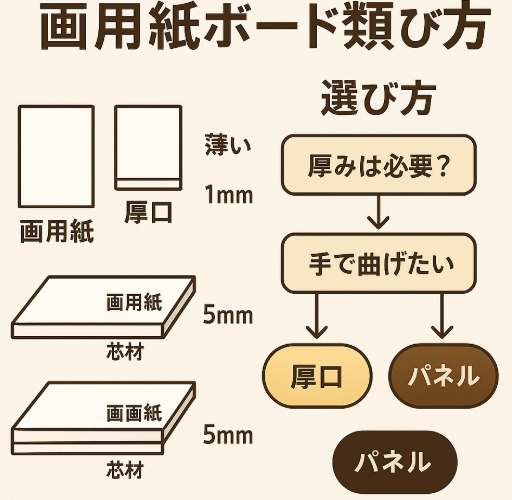 画用紙・ボードの種類と選び方を示す図解イラスト