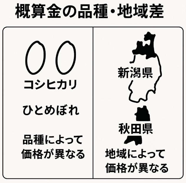 品種・地域別の比較に関する米の概算金に関する図解イラスト
