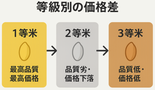 米の概算金価格が品種ごとに異なる例の図解イラスト