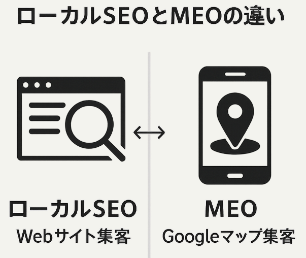 ローカルSEOとMEOの違いに関する図解イラスト