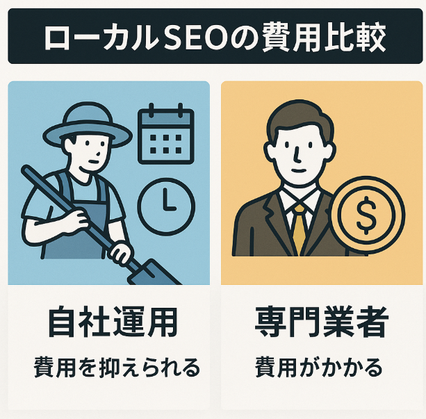 ローカルSEO費用相場と導入コストに関する図解イラスト