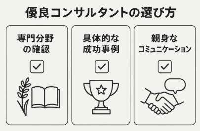 農業特化型SEOコンサルティングの選定ポイントに関する図解イラスト