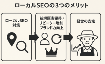 ローカルSEOが農業ビジネスにもたらすメリット再確認に関する図解イラスト
