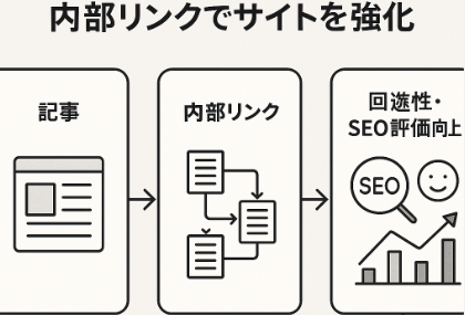 農家SEO対策で検索順位を上げる貯めに役立つ「内部リンク」で回遊率アップにつながる図解イラスト