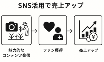 農業SNSの活用で検索順位アップを狙う方法に関する図解イラスト