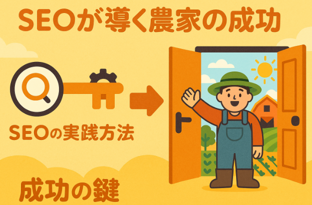 自力で販路拡大を叶えるためSEO対策に関する図解イラスト