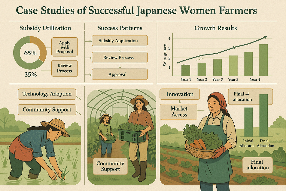 女性農業者の成功事例と補助金活用パターン、成長実績と成功ストーリーを日本語で表示