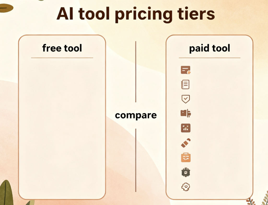 無料と有料のAI記事作成ツールの機能比較イラスト