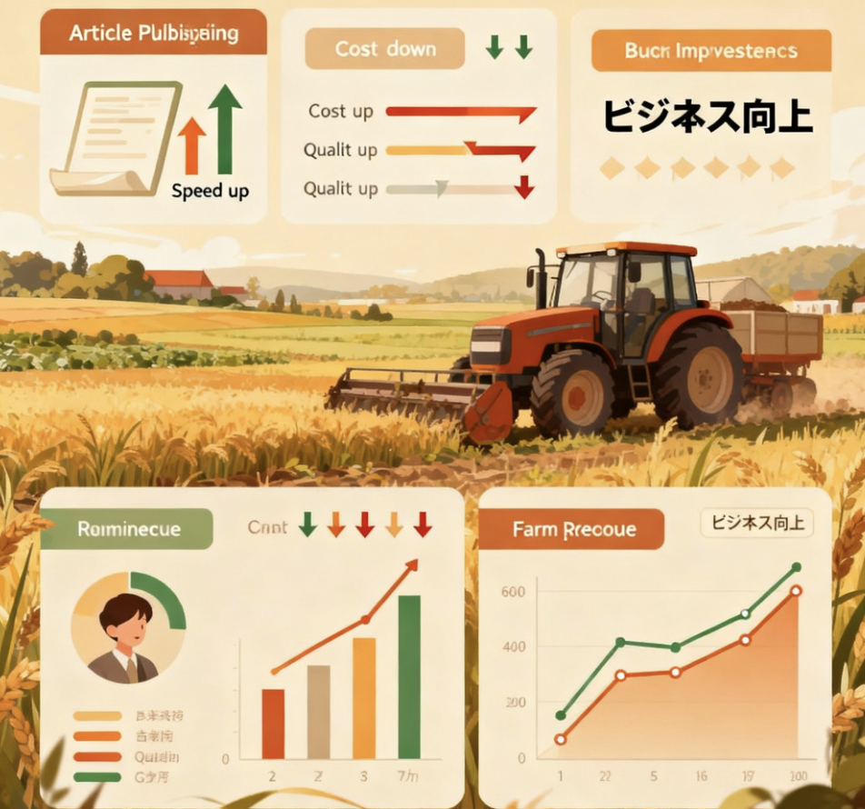 AIを活用した記事作成により農業ホームページのビジネス成果が向上する事例図解