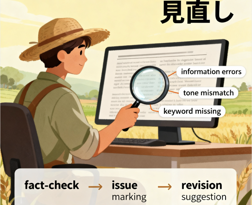 AI生成記事の見直しと修正が重要なプロセスであることの図解