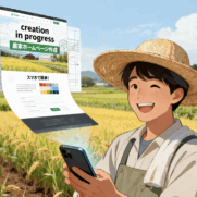 農家がスマホアプリで簡単にホームページを作成しているアイキャッチイラスト