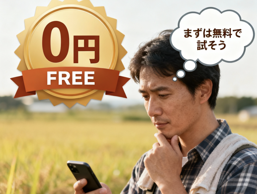 農業ホームページ作成スマホアプリの無料プラン活用法を示すイラスト