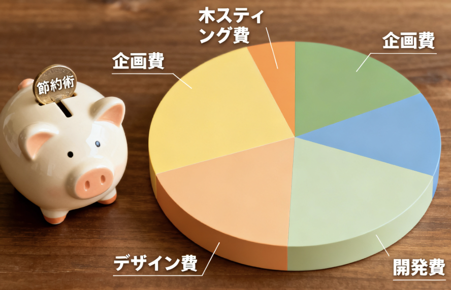 農業ホームページ作成にかかる費用の内訳と節約術を示すイラスト