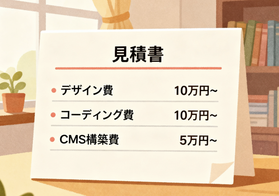 ホームページ作成を外注した際の見積もり項目と費用相場感の図解