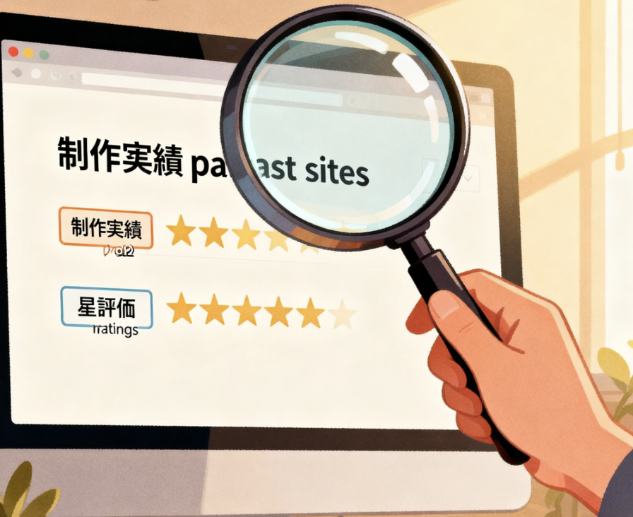 依頼先の制作実績と評判（レビュー）を確認する方法のイラスト