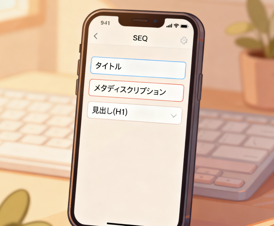 スマホアプリで行う基本のSEO設定（タイトル、メタディスクリプション、見出し）の図解