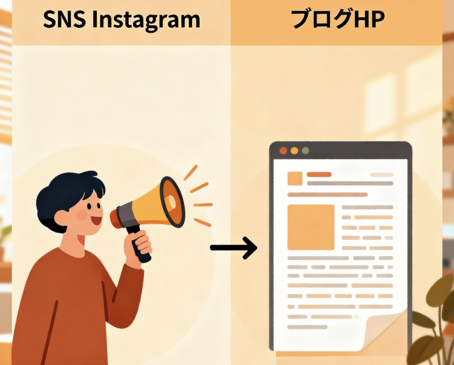 SNS（集客）とブログ（詳細情報）を連携させる活用法の図解