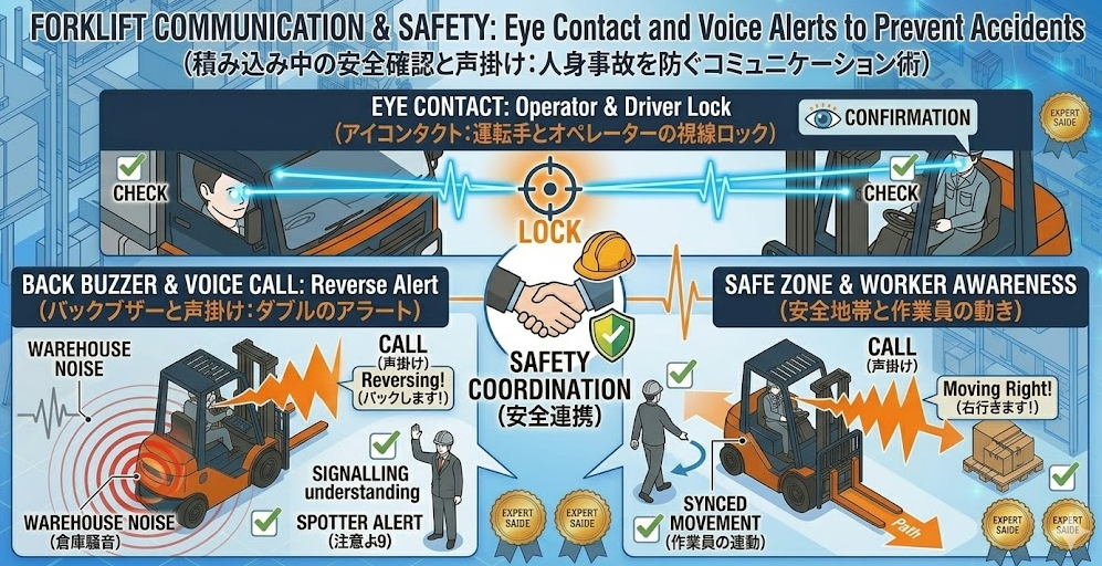 フォークリフトの運転方法「積み込み中の安全確認と周囲への声掛けのコツ！フォークリフト運転での人身事故を防ぐコミュニケーション術」を把握して成功した人