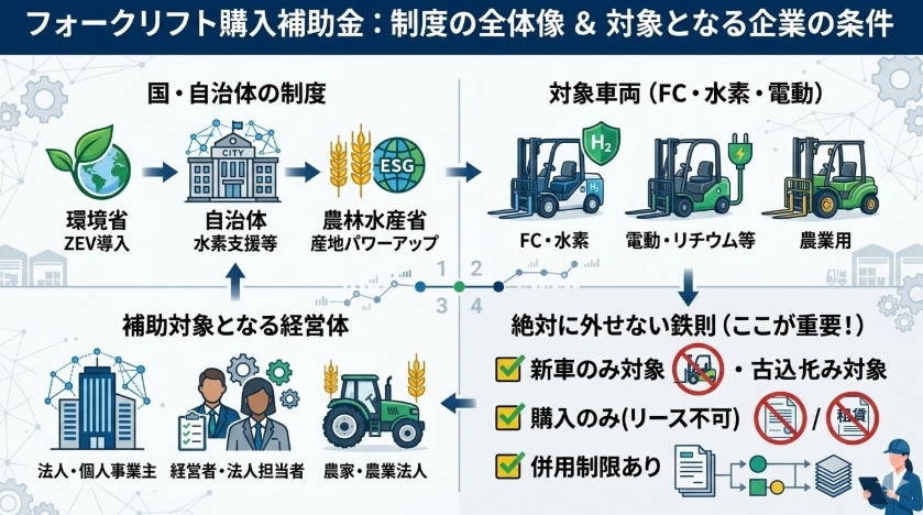 フォークリフト購入補助金_フォークリフト購入補助金の種類と対象者｜国・自治体の支援制度を網羅的に解説