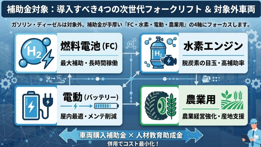フォークリフト購入補助金_フォークリフト購入補助金の全体像｜環境省・自治体・業界団体の支援制度一覧表
