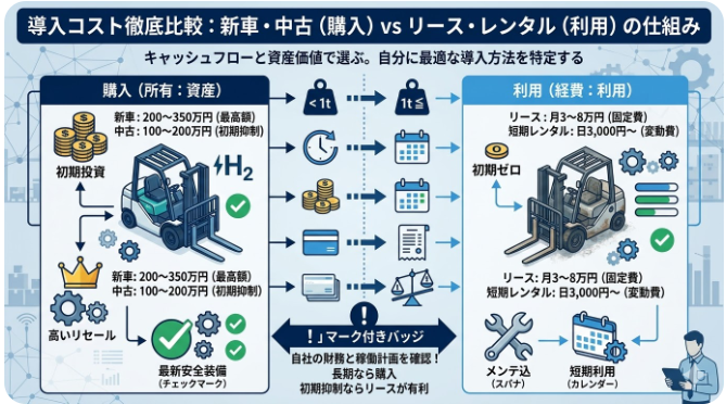 フォークリフトの価格が気になる方に役立つ情報「新車・中古・リース・レンタル…各フォークリフトの価格比較表で相場をチェック！」